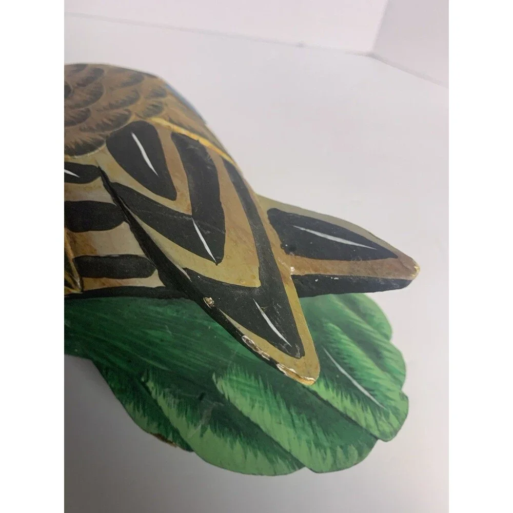 Vtg Hand Painted Wood Duck Decoy, Decorative, 12” Long